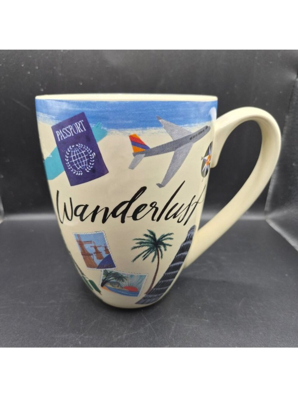 Wanderlust Travel-Themed Ceramic Mug By Papyrus 20 Oz Colorful World Icon Design